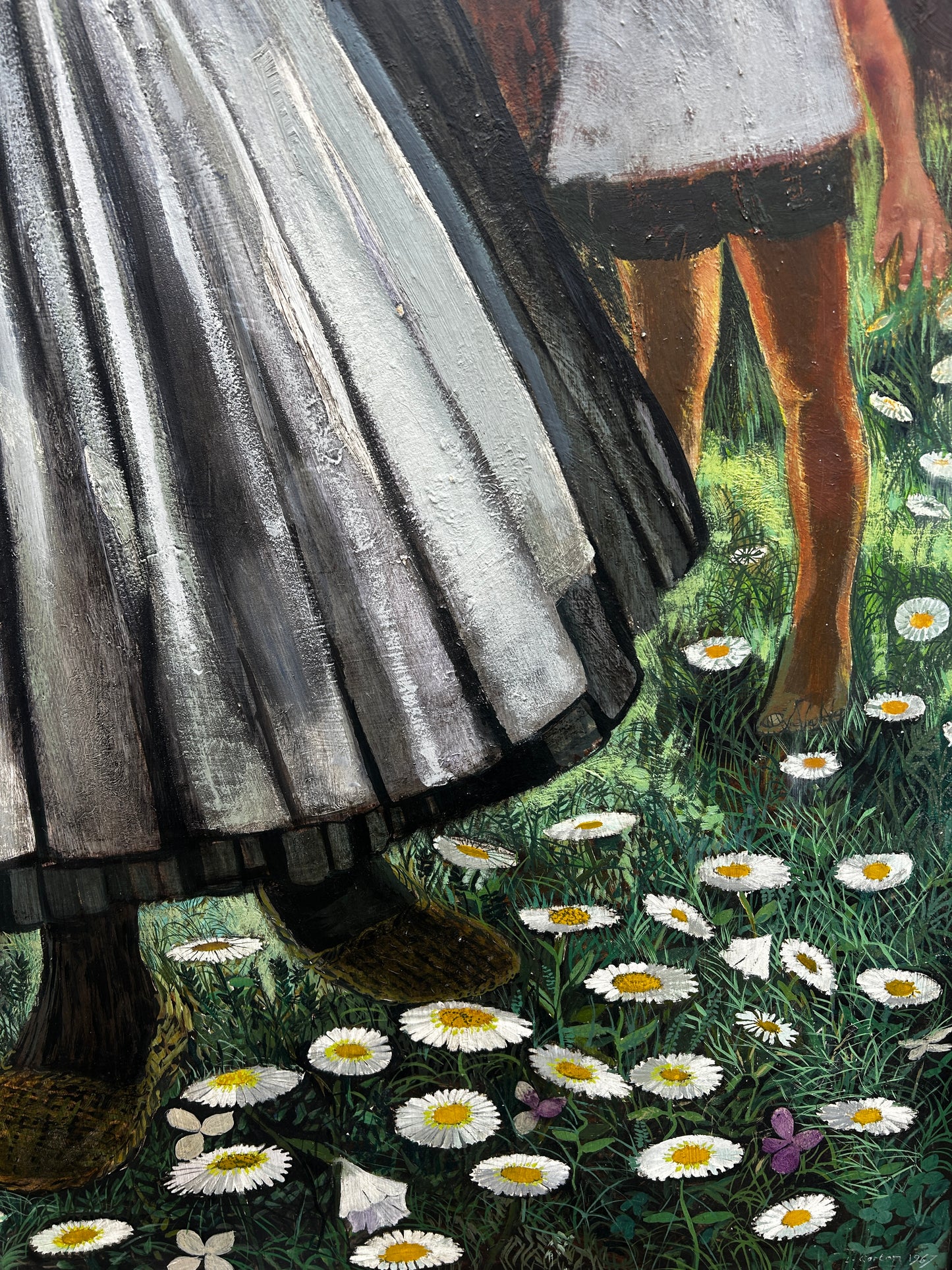 Mid Century Folk Inspired Oil on Board by Leslie Ann Gorton b.1939
