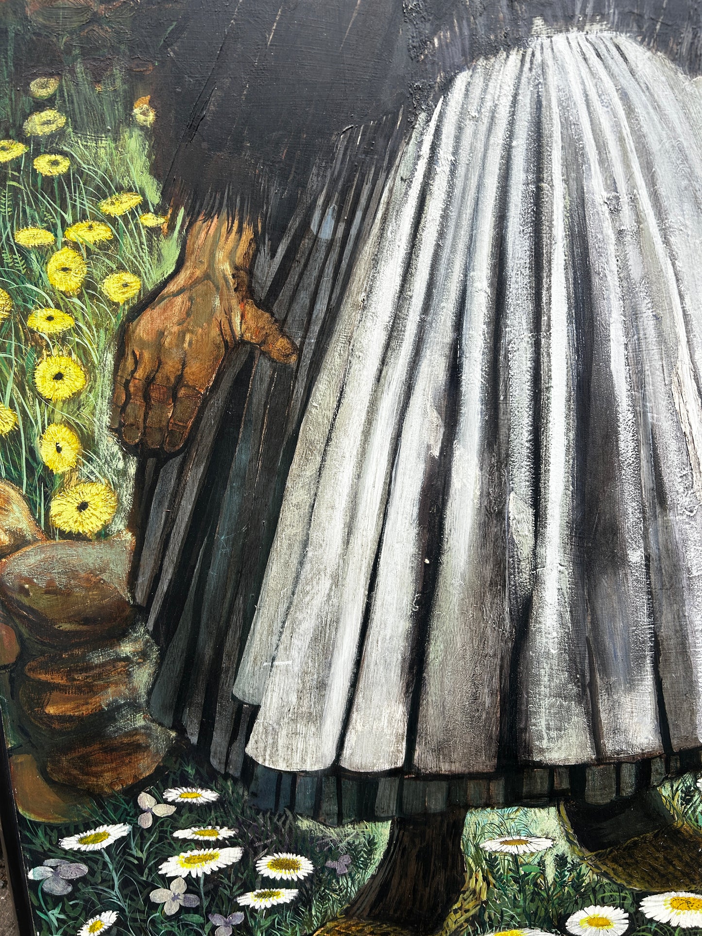 Mid Century Folk Inspired Oil on Board by Leslie Ann Gorton b.1939