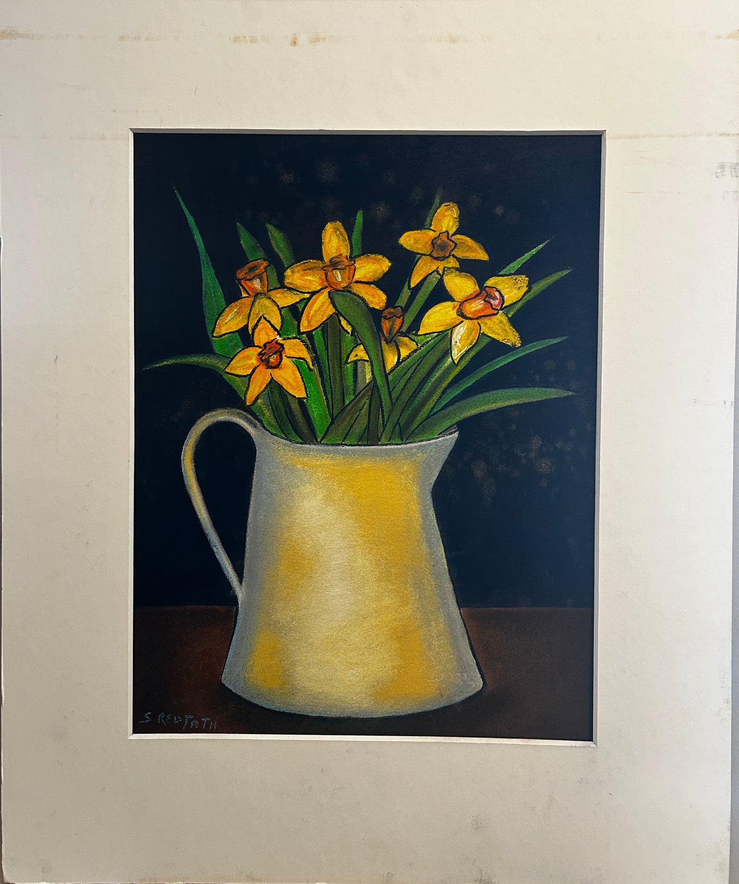 Mid Century Jug of Daffodils Signed