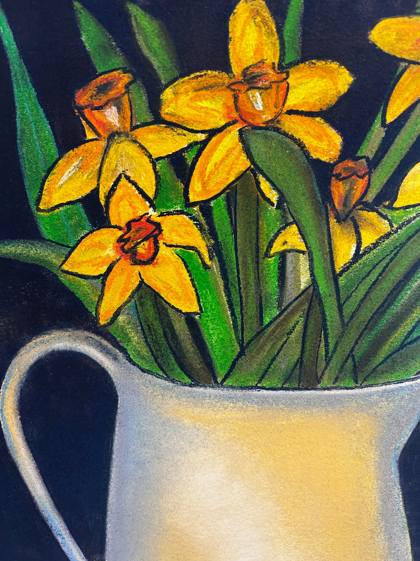 Mid Century Jug of Daffodils Signed
