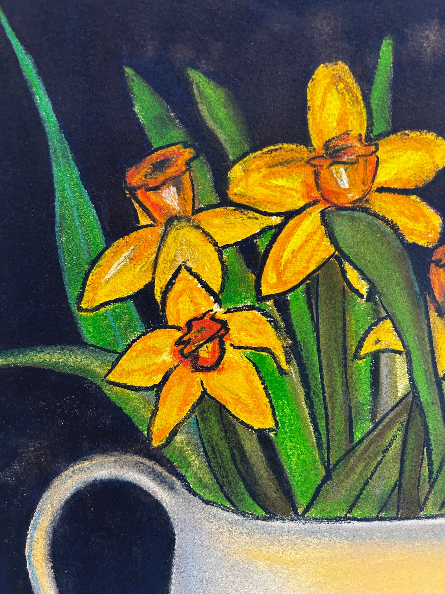 Mid Century Jug of Daffodils Signed