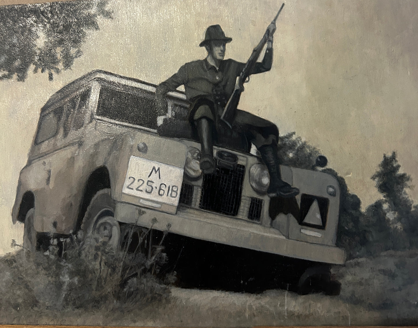 1940's Vintage Land Rover Tactical Small Oil on Board