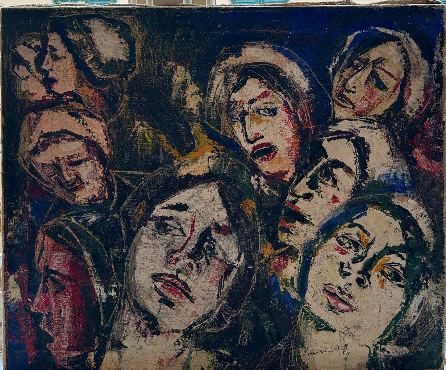 Lost in a Sea of Faces Oil on Canvas dated 1965