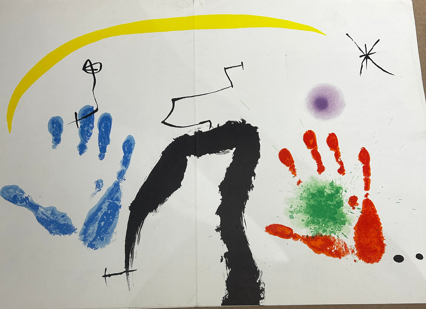 Miro, Jean. "Le Mains" Lithograph in colours. Published in 1971