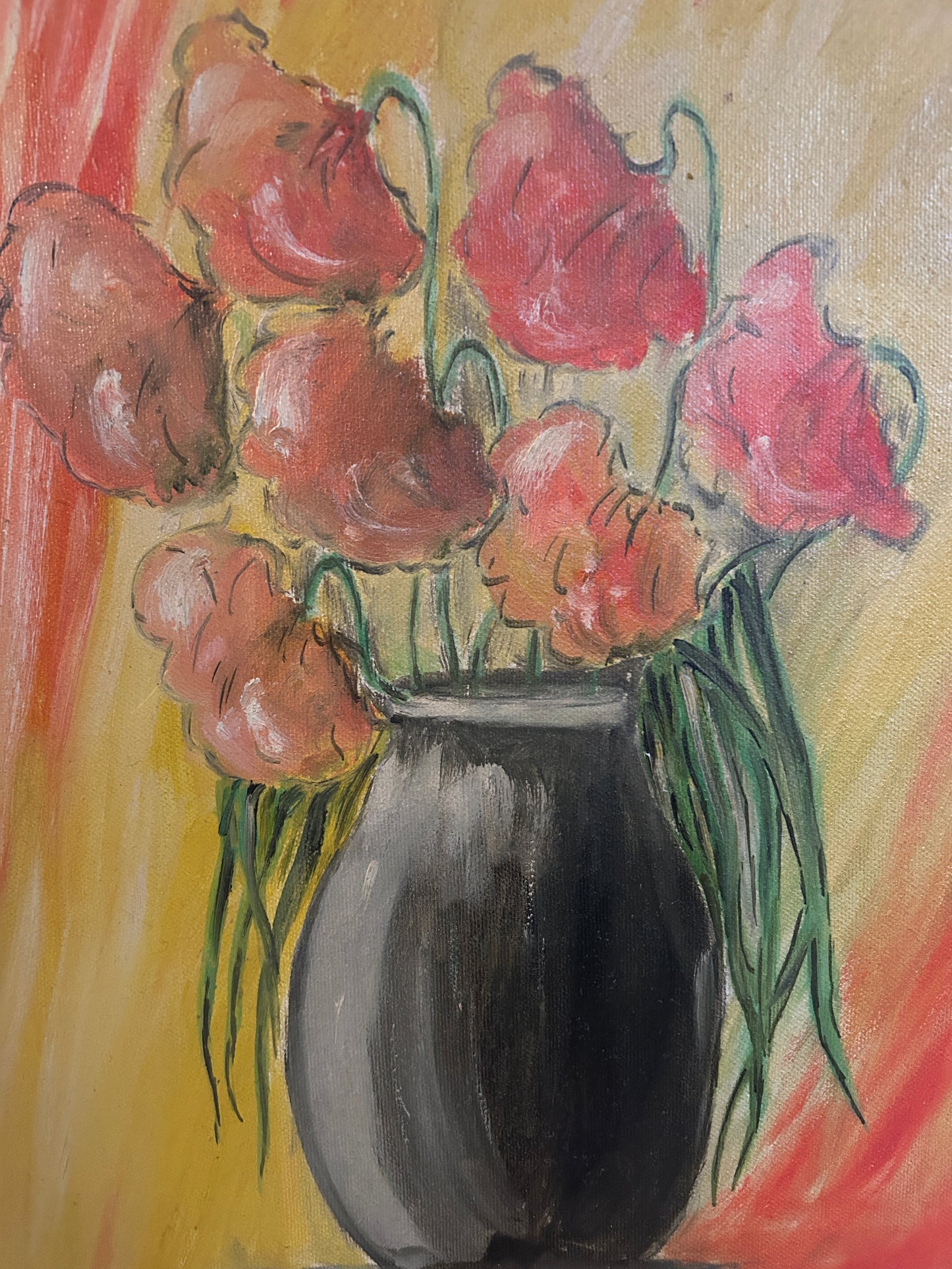 A Cheerful Mid Century Modern Still Life of Red Poppies