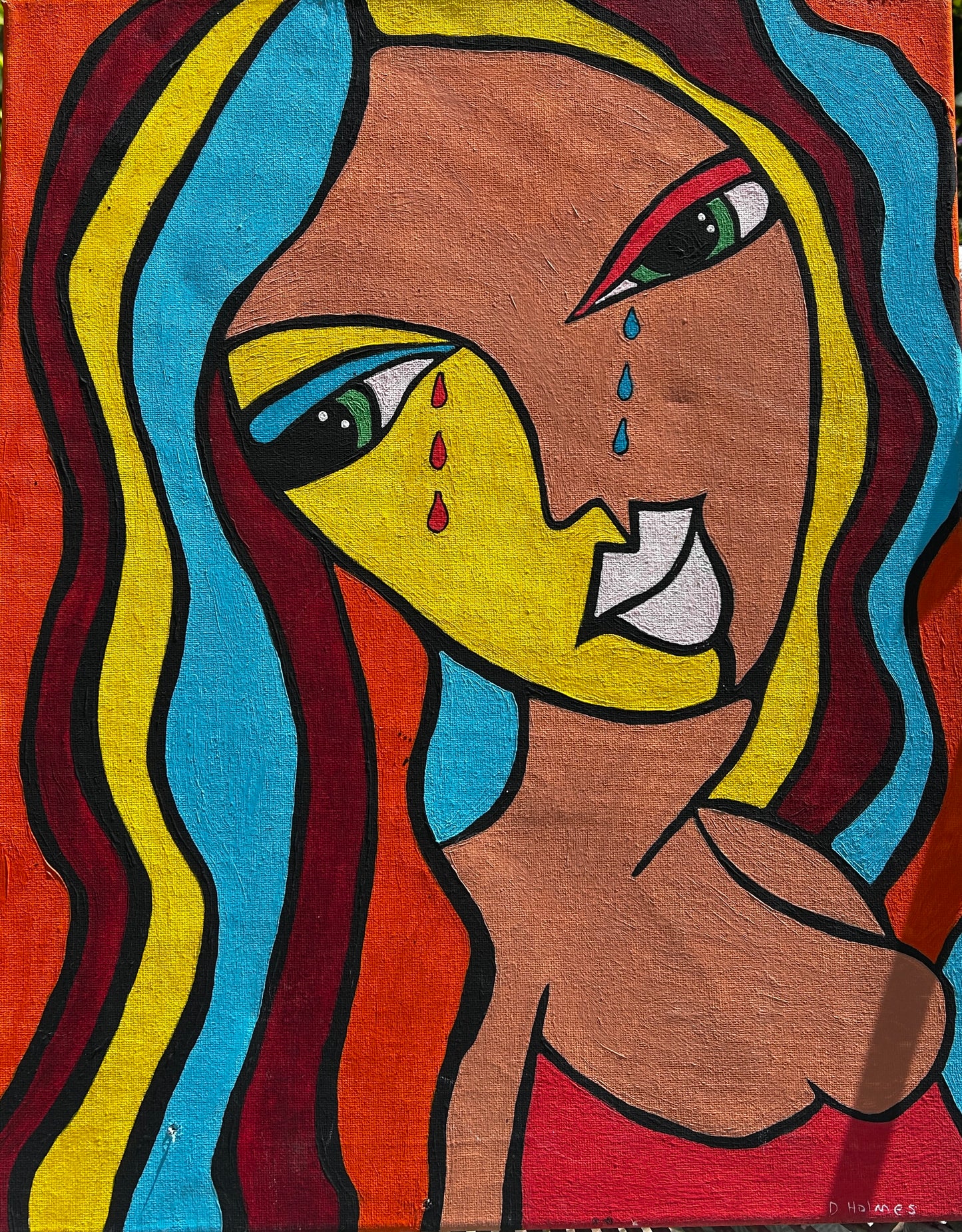 Contemporary Surrealist Female Portrait Singed Acrylic on Canvas