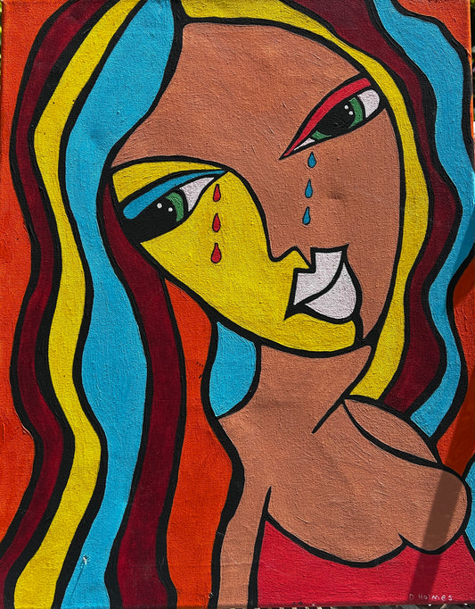 Contemporary Surrealist Female Portrait Singed Acrylic on Canvas