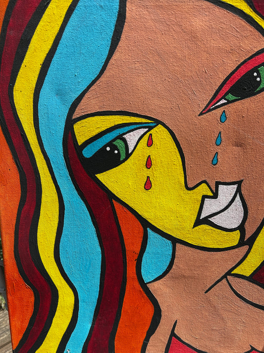 Contemporary Surrealist Female Portrait Singed Acrylic on Canvas
