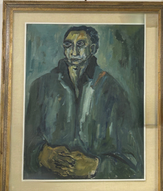 Uno strano e intrigante ritratto dell'inizio della metà del secolo di un gentiluomo molto sgranocchiato nello stile di Oskar Kokoschka