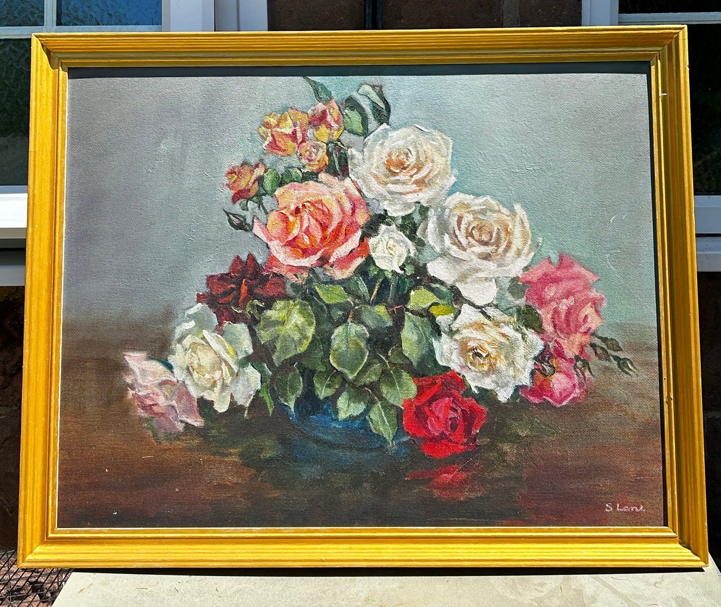 1960's Still Life Floral of Colourful Roses in Original Gilt Frame