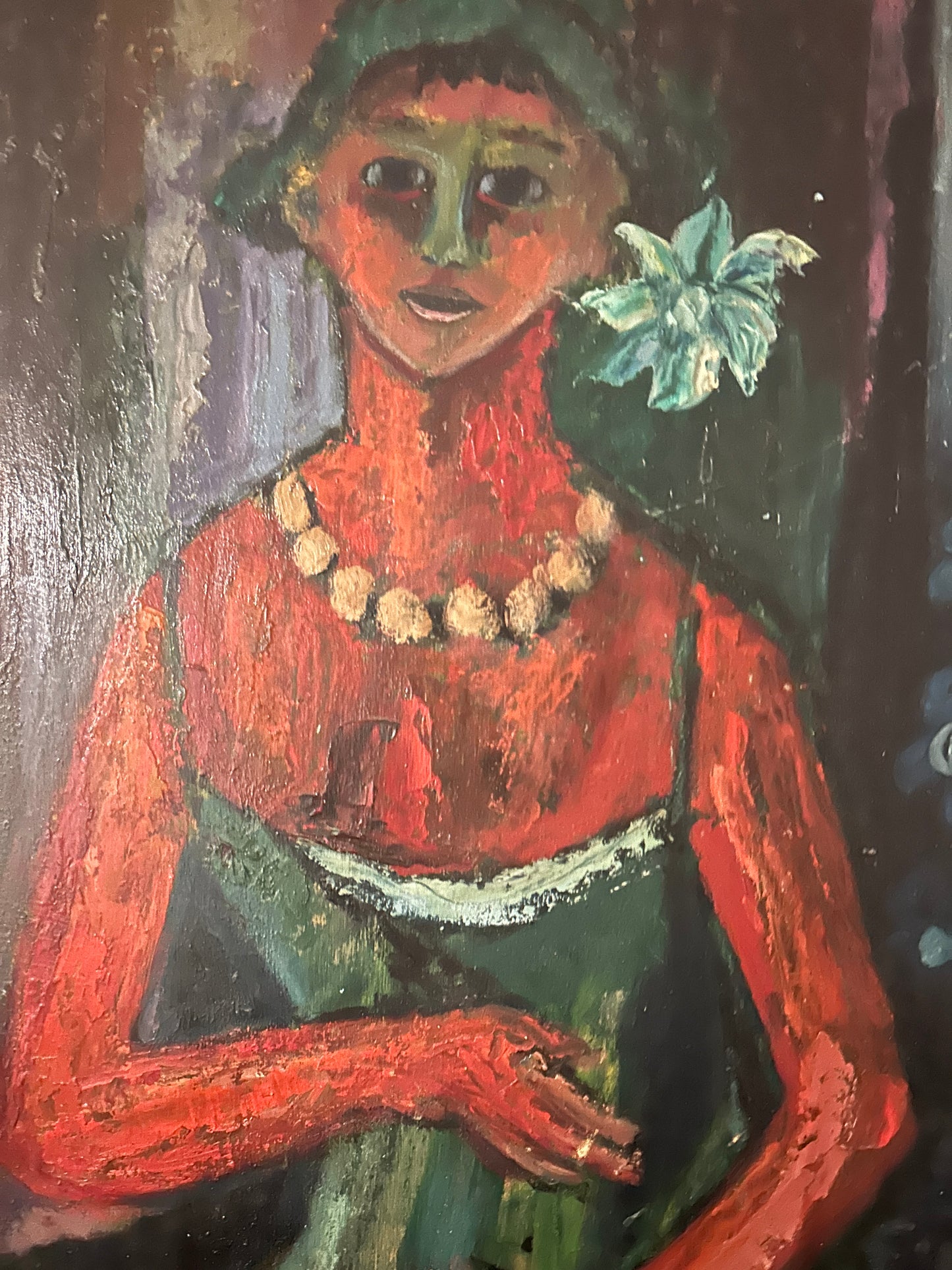 "The Circus Girl" Mid Century Oil on Board Seated Female Portrait