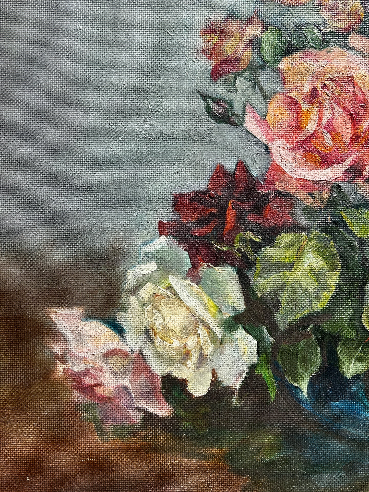 1960's Still Life Floral of Colourful Roses in Original Gilt Frame