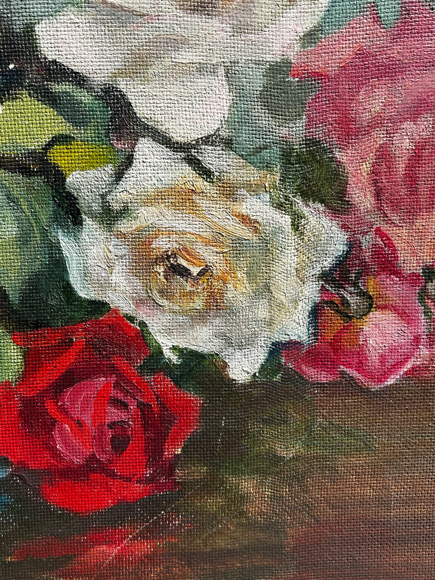 1960's Still Life Floral of Colourful Roses in Original Gilt Frame