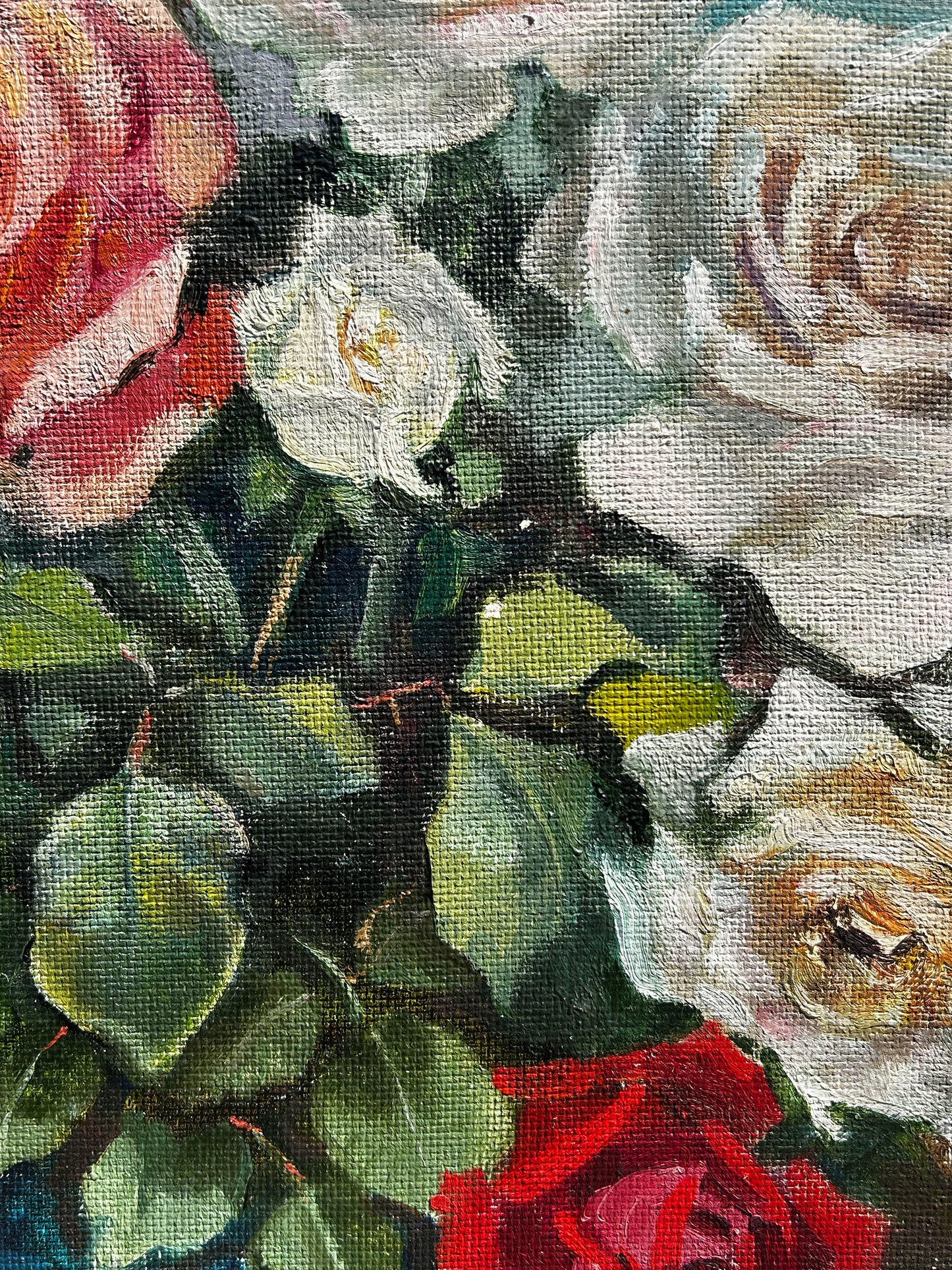 1960's Still Life Floral of Colourful Roses in Original Gilt Frame