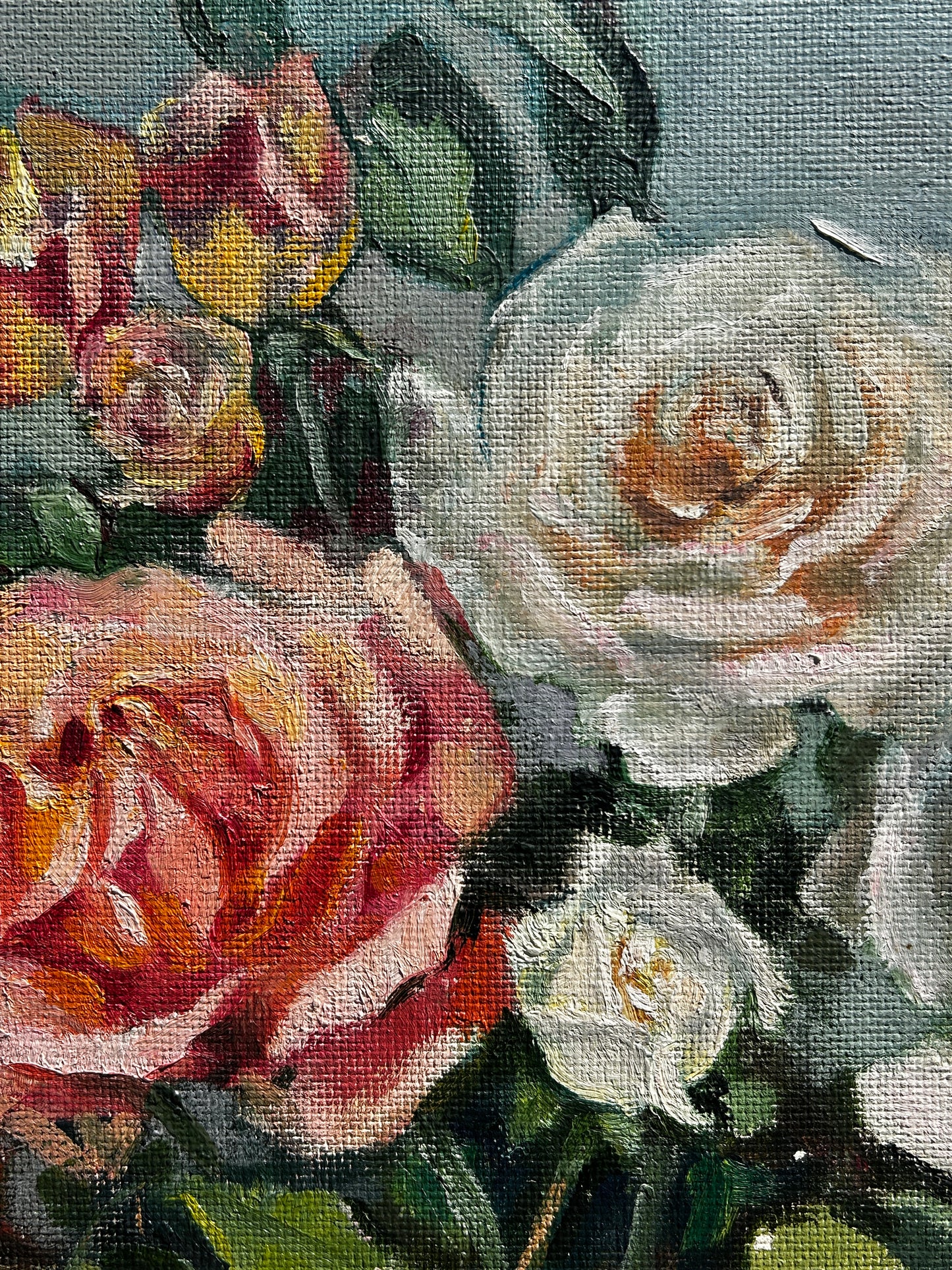 1960's Still Life Floral of Colourful Roses in Original Gilt Frame