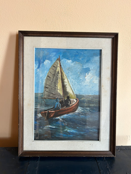 “Two Boys In A Boat”  1950's Oil on Board