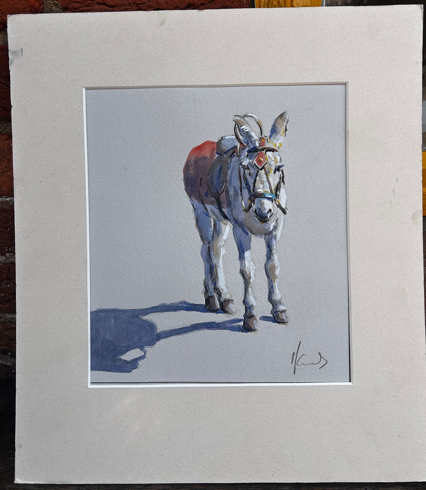 White Pony in Red Blanket Orginal Watercolour by Malcom Howard