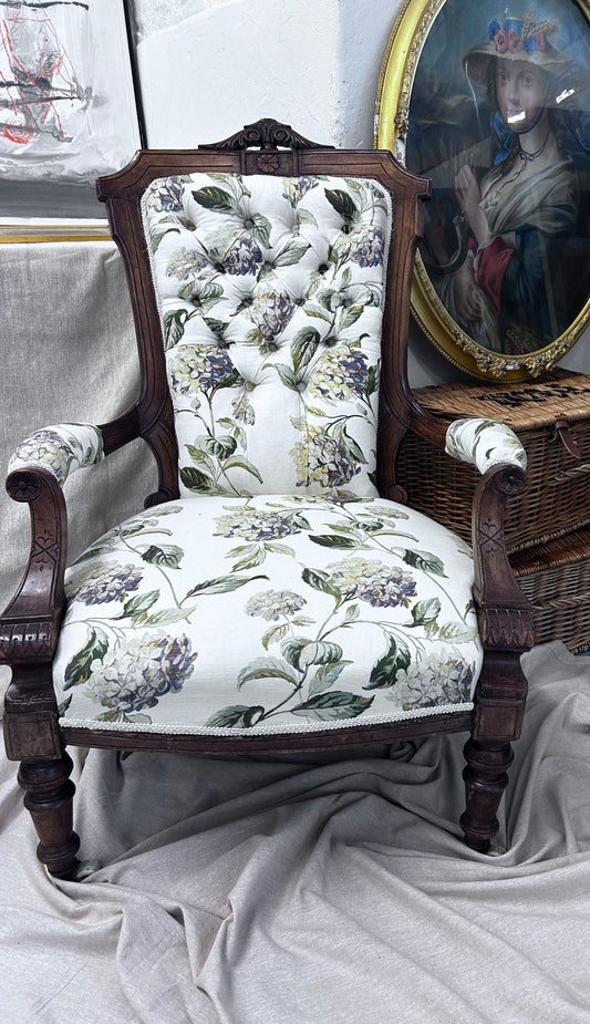 Victorian Upholstered Chair with Vintage Laura Ashley Fabric