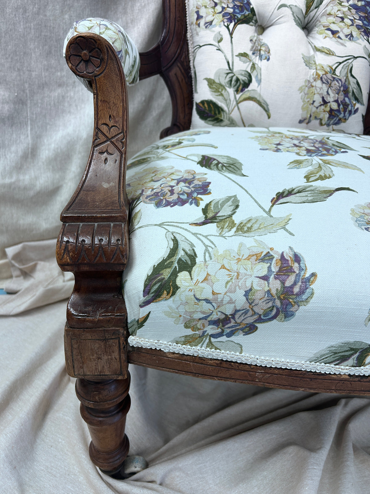 Victorian Upholstered Chair with Vintage Laura Ashley Fabric