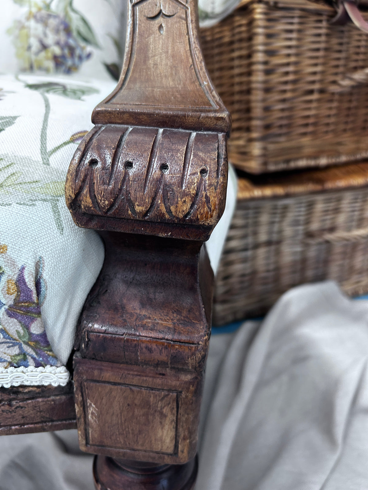 Victorian Upholstered Chair with Vintage Laura Ashley Fabric