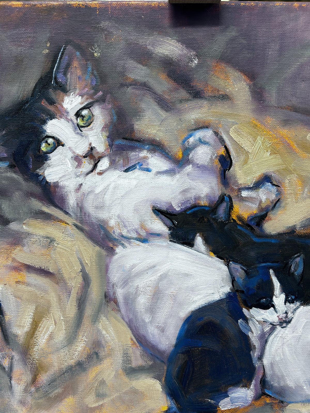 Original Oil Painting by Malcolm Coward Cat and Kittens