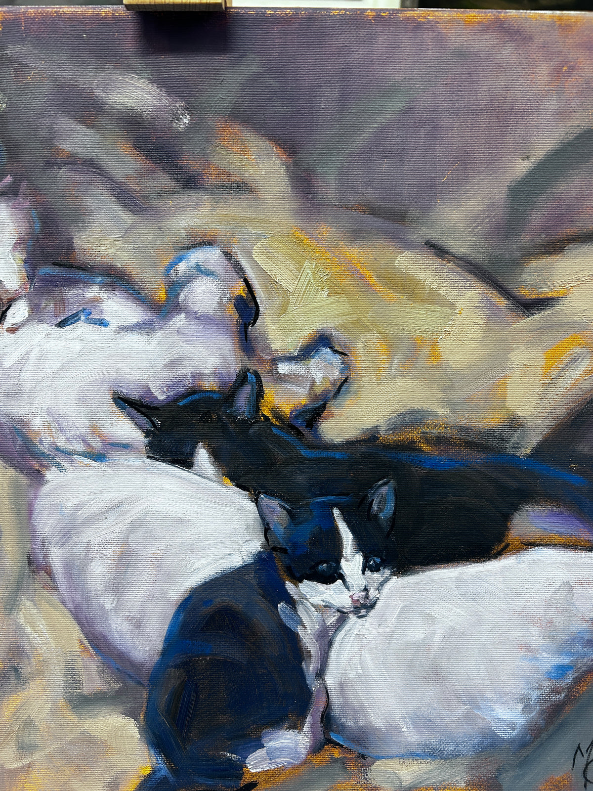 Original Oil Painting by Malcolm Coward Cat and Kittens