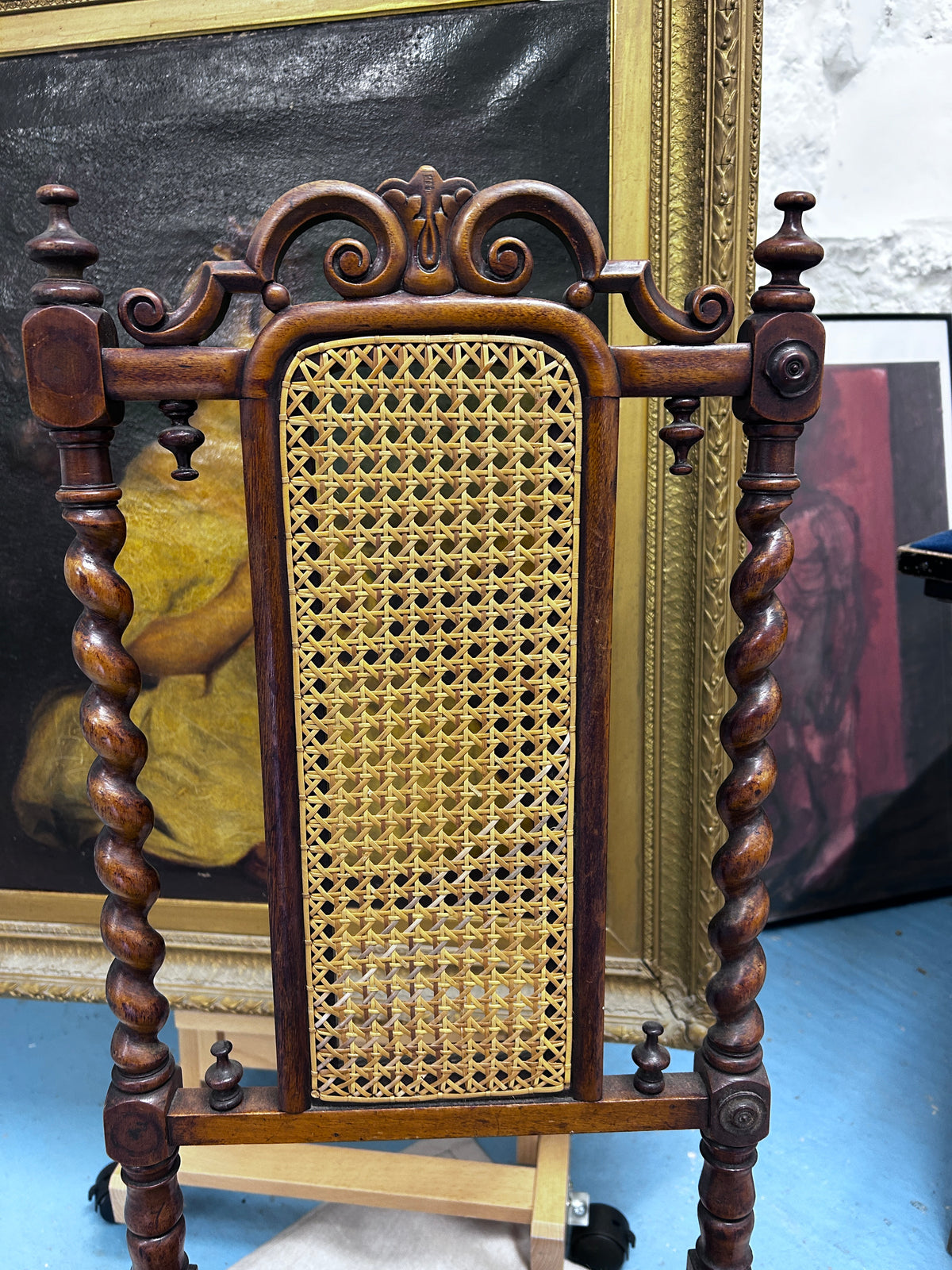 Victorian Barley Twist and Bobbin Legged Chair with a  Caned Back and Tapestry Seat.
