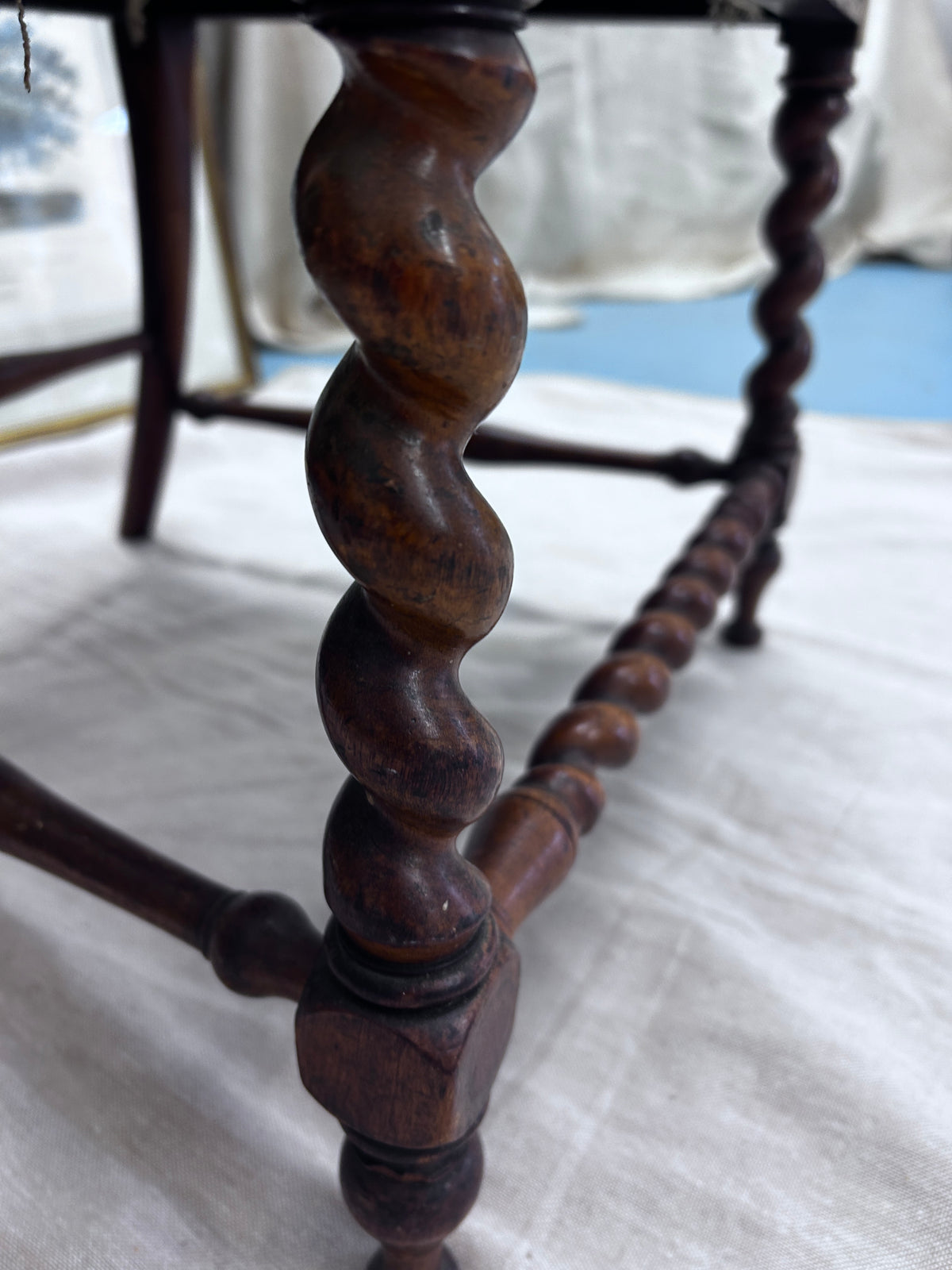 Victorian Barley Twist and Bobbin Legged Chair with a  Caned Back and Tapestry Seat.