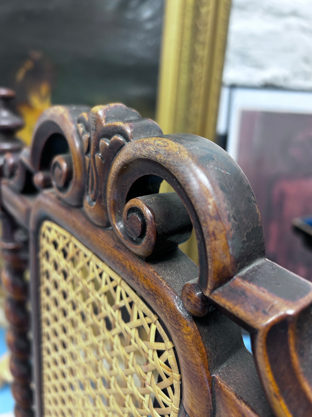 Victorian Barley Twist and Bobbin Legged Chair with a  Caned Back and Tapestry Seat.