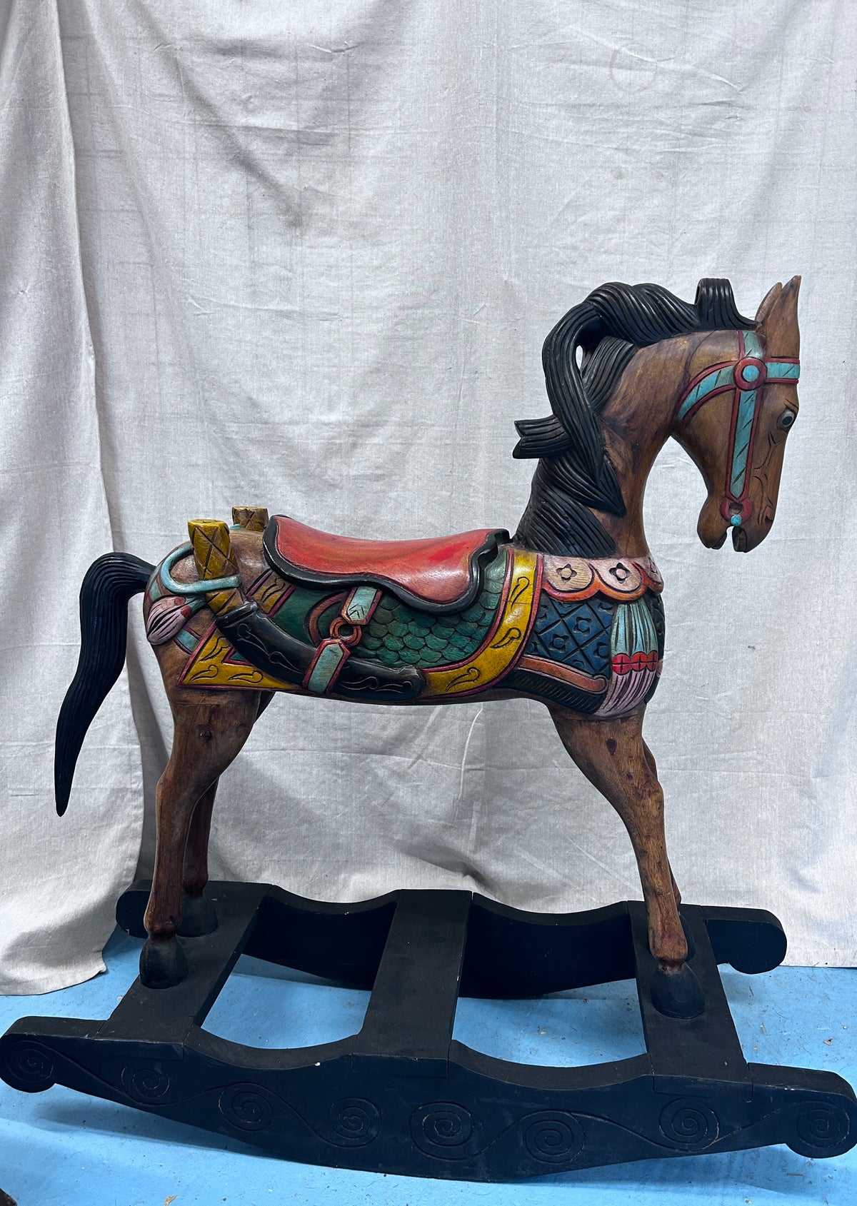 Vintage Carved Wood Middle Eastern Rocking Horse