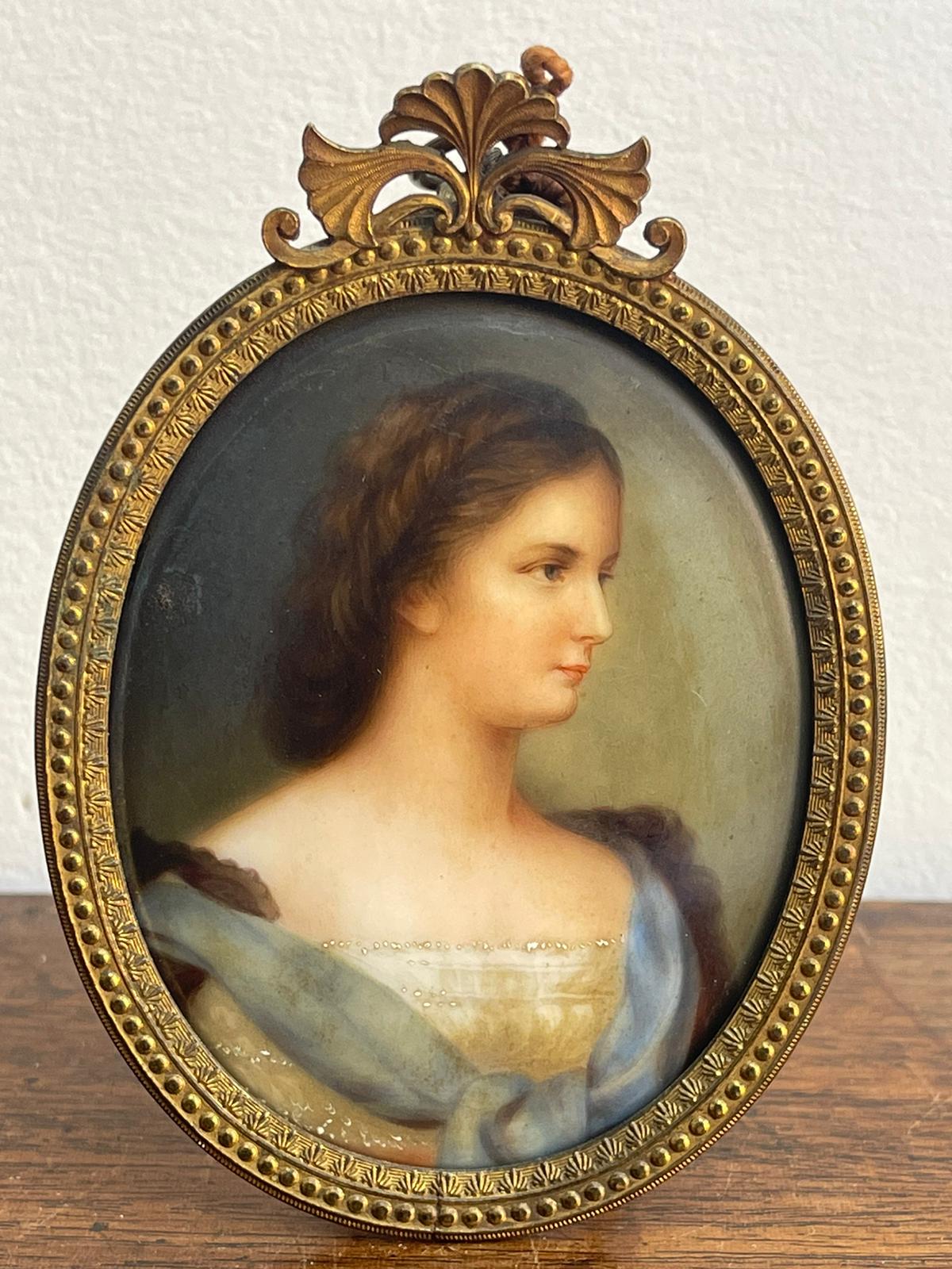 19th Century Dresden Framed Porcelain Miniature Plaque "Elizabeth"