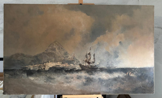 William McAlpine 1840-1880 Oil on Canvas Nautical Scene Possibly Hong Kong
