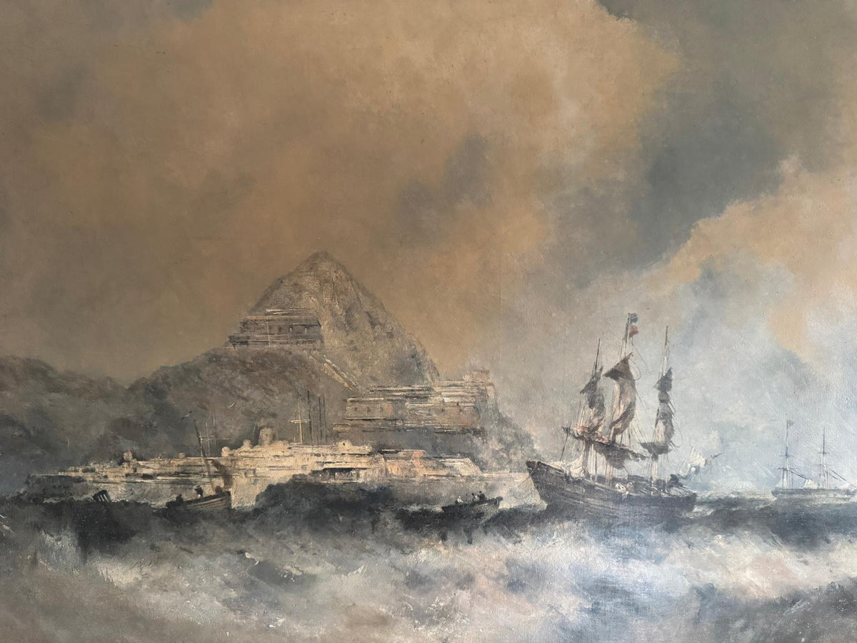 William McAlpine 1840-1880 Oil on Canvas Nautical Scene Possibly Hong Kong