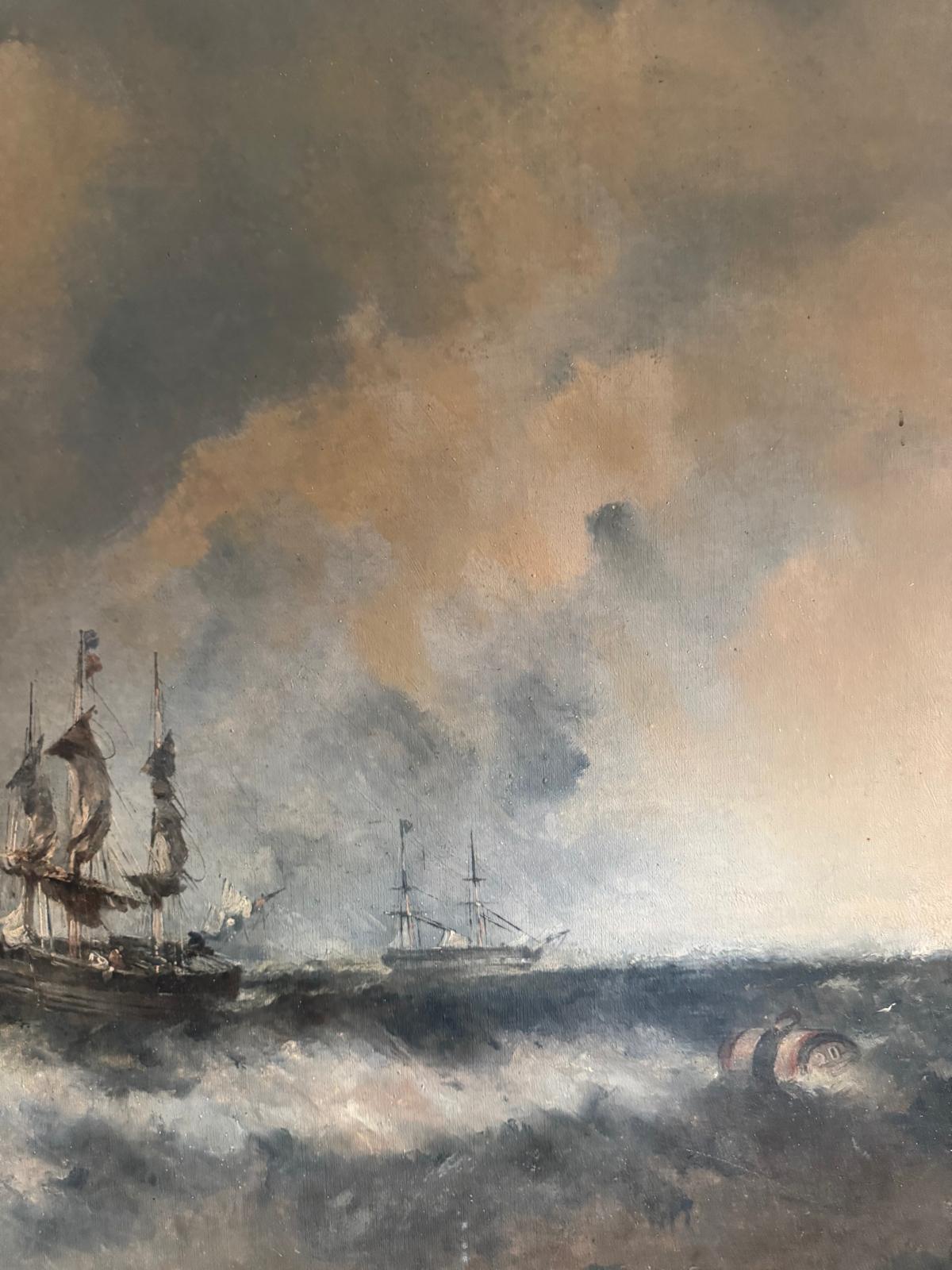 William McAlpine 1840-1880 Oil on Canvas Nautical Scene Possibly Hong Kong
