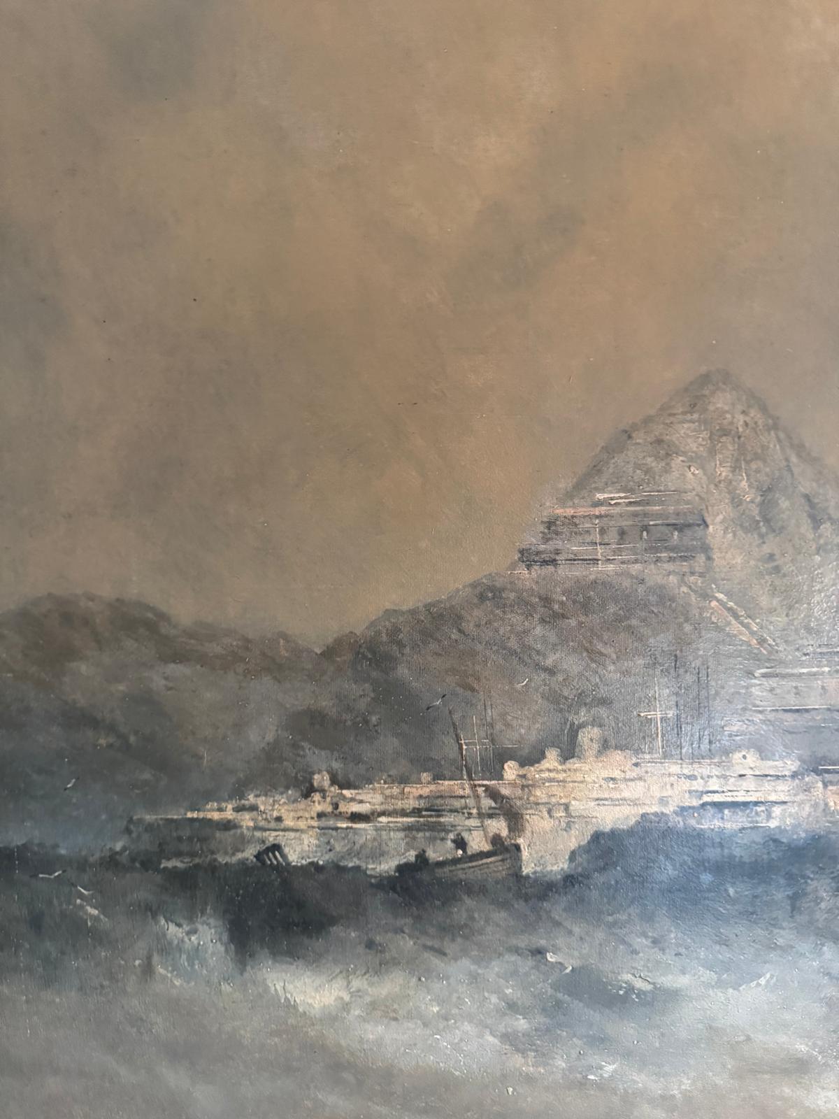 William McAlpine 1840-1880 Oil on Canvas Nautical Scene Possibly Hong Kong