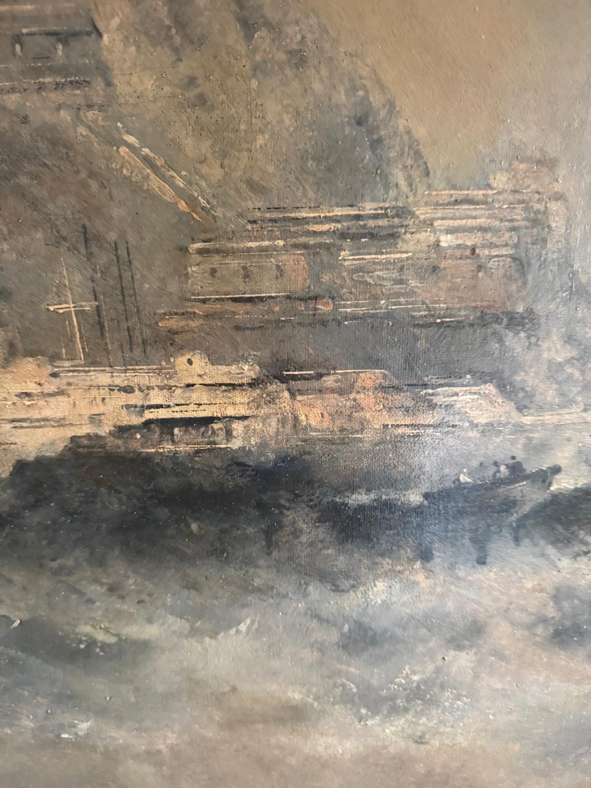 William McAlpine 1840-1880 Oil on Canvas Nautical Scene Possibly Hong Kong