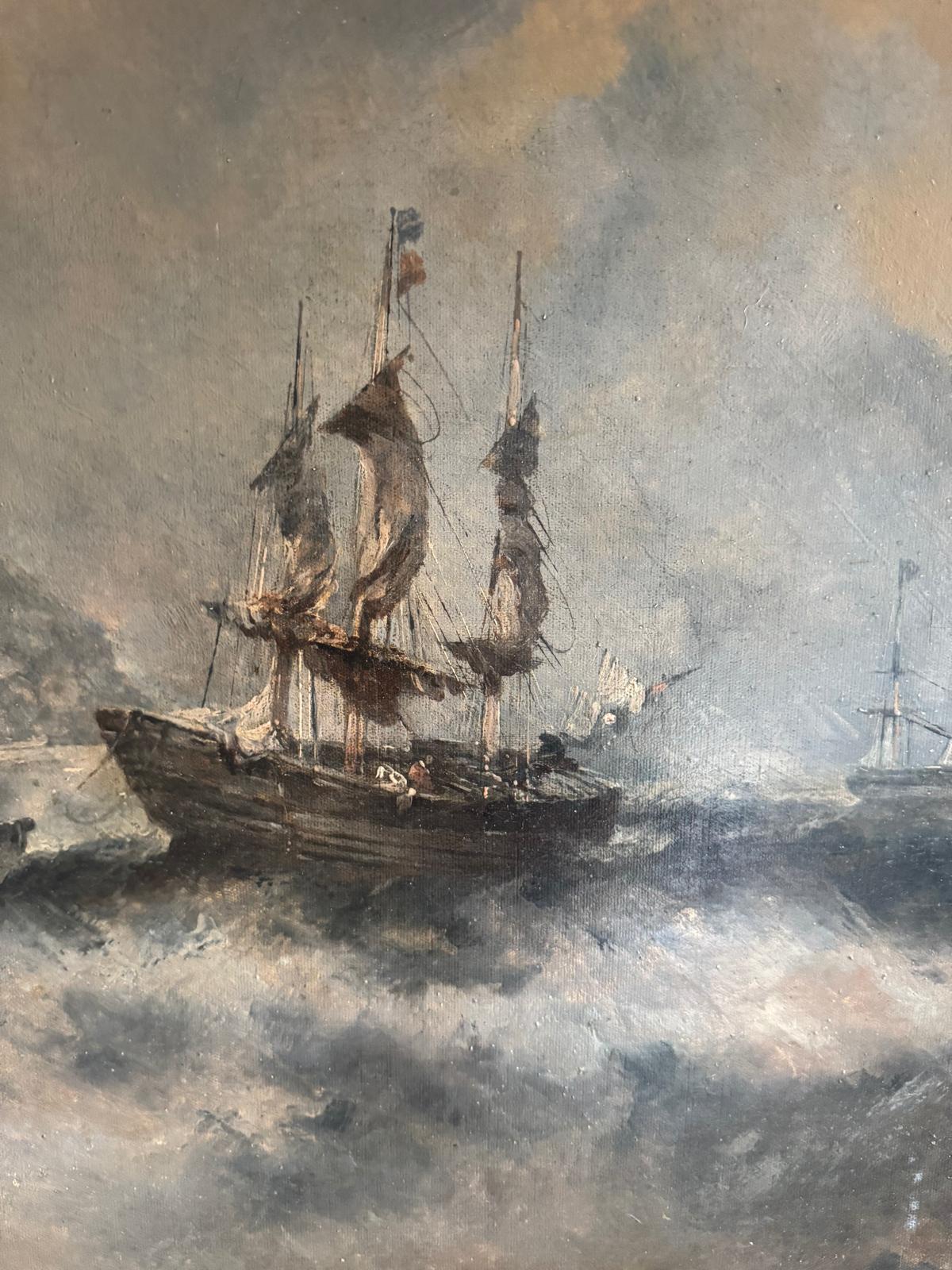 William McAlpine 1840-1880 Oil on Canvas Nautical Scene Possibly Hong Kong