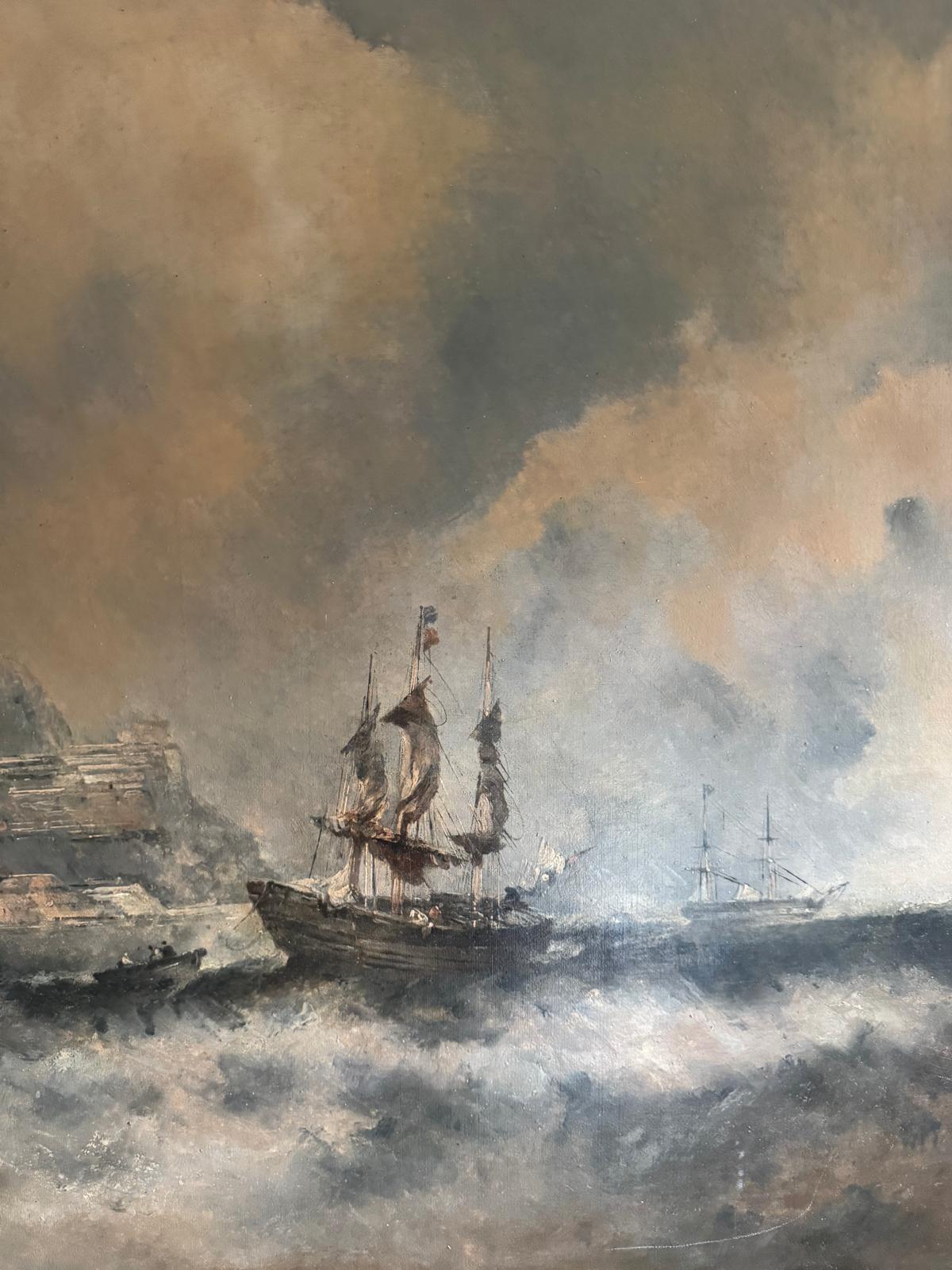 William McAlpine 1840-1880 Oil on Canvas Nautical Scene Possibly Hong Kong