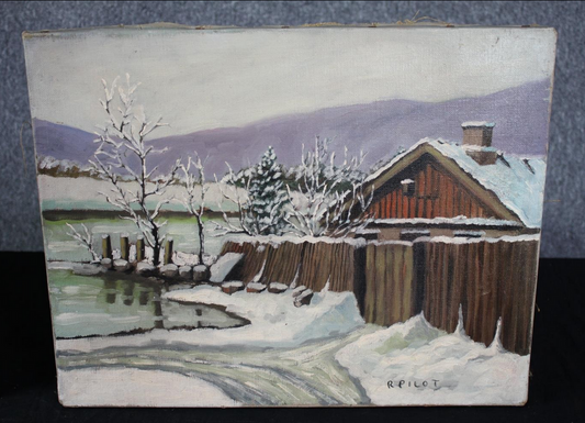 Robert Wakeham Pilot 1898-1967 Canadian Oil on canvas Snow Covered Cabin c1920s