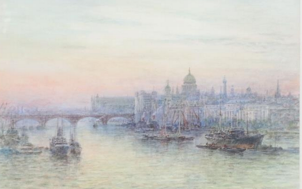 WALTER DUNCAN 1851 - 1932  WATERCOLOUR "ST PAULS CATHEDRAL FROM THE THAMES"