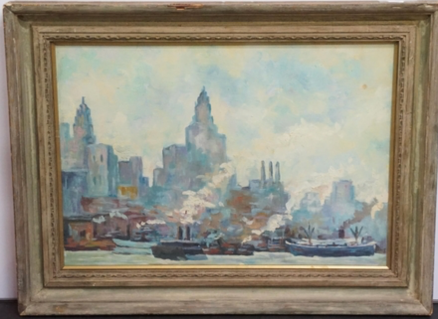 Impressionist view of New York Oil on Board 1950's