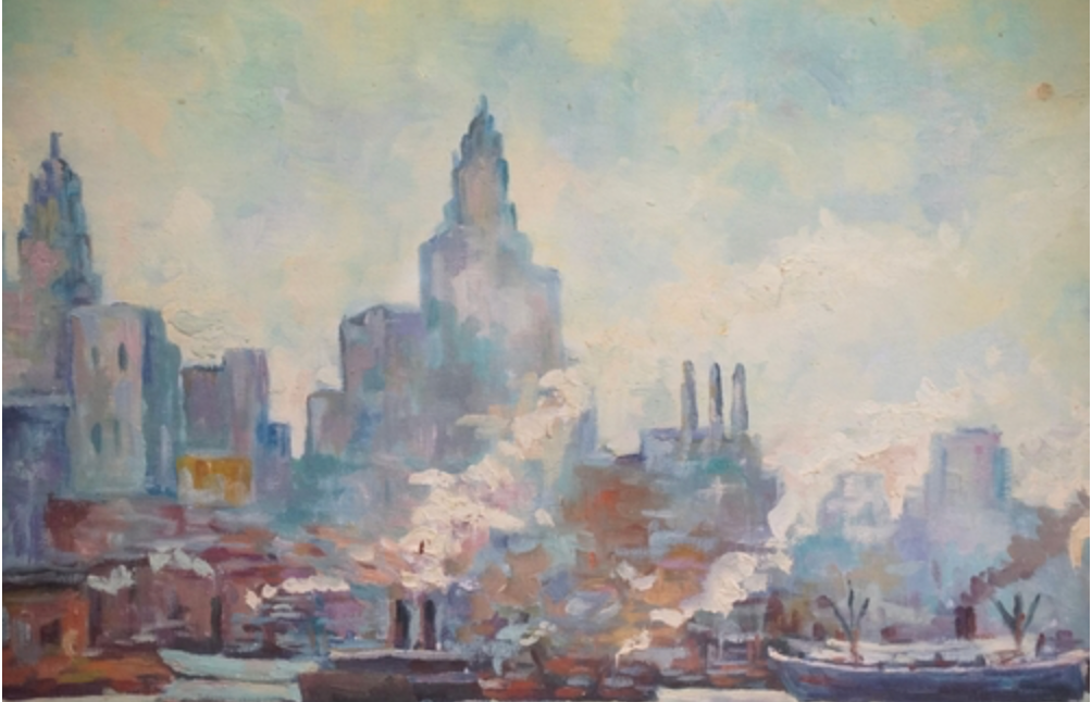 Impressionist view of New York Oil on Board 1950's