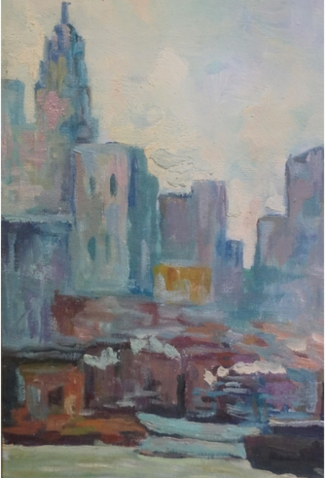 Impressionist view of New York Oil on Board 1950's