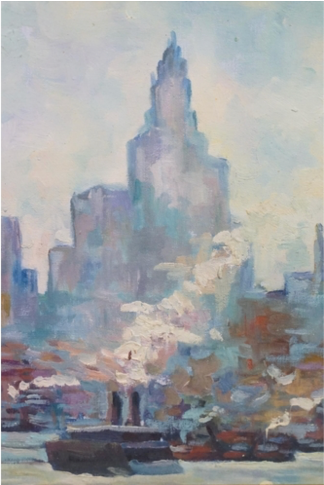 Impressionist view of New York Oil on Board 1950's