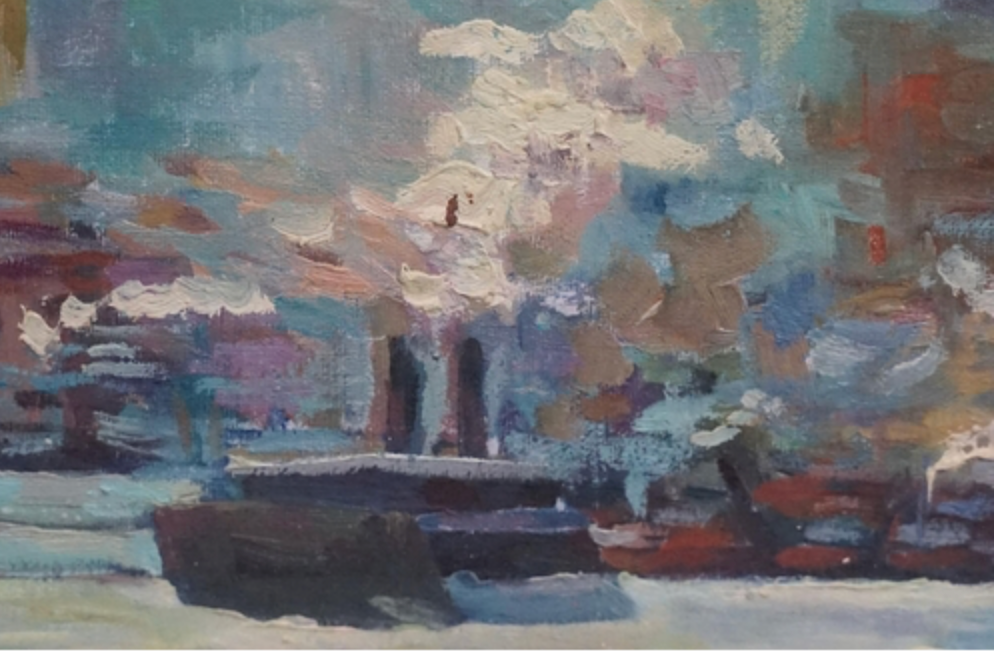 Impressionist view of New York Oil on Board 1950's