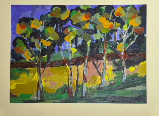 Sheena Christie (1945-2022) Colourful Tree and Lake Acrylic Painting Signed