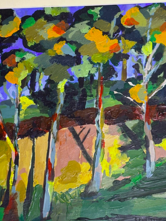 Sheena Christie (1945-2022) Colourful Tree and Lake Acrylic Painting Signed