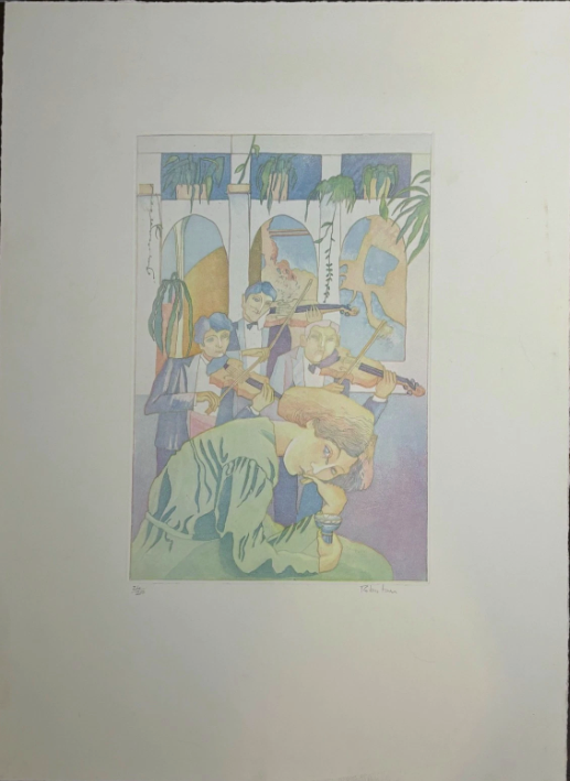 John Robertson b.1947 The Second Fiddle Etching Numbered Signed