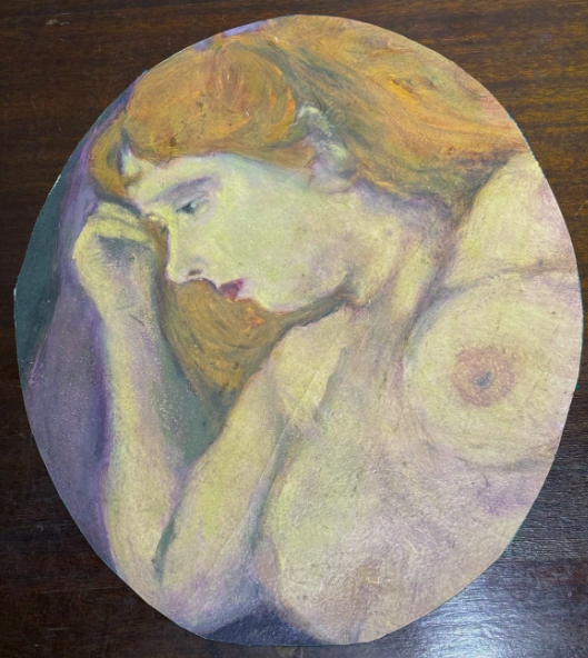 Original Circular Shaped Nude of Woman Acrylic on Fabric