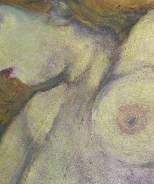 Original Circular Shaped Nude of Woman Acrylic on Fabric